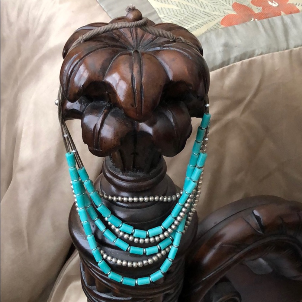 Necklace. OS. Turquoise blue and silver beading